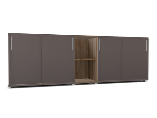 WsD Key Storage Modular 2 Level Sliding Cabinet with Middle Bookshelf Coffee