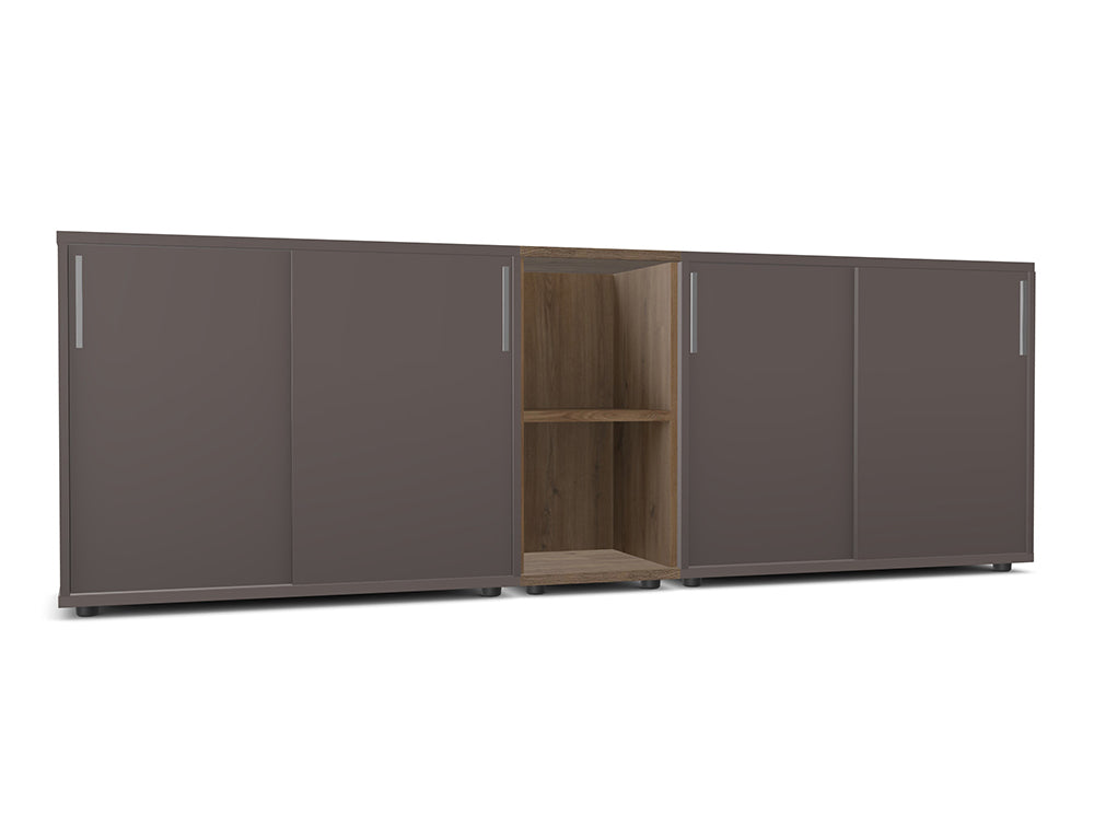 WsD Key Storage Modular 2 Level Sliding Cabinet with Middle Bookshelf Coffee