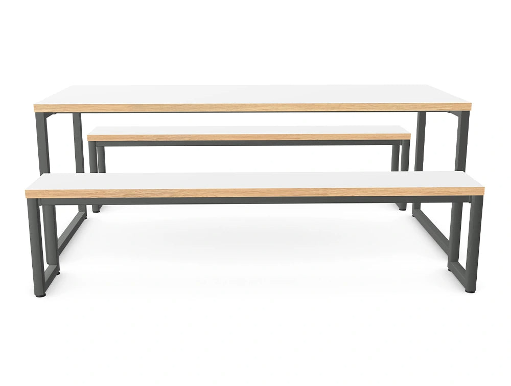 WsD Nestro Closed Metal Leg Canteen Table and Bench Set with Alternative Edging 2