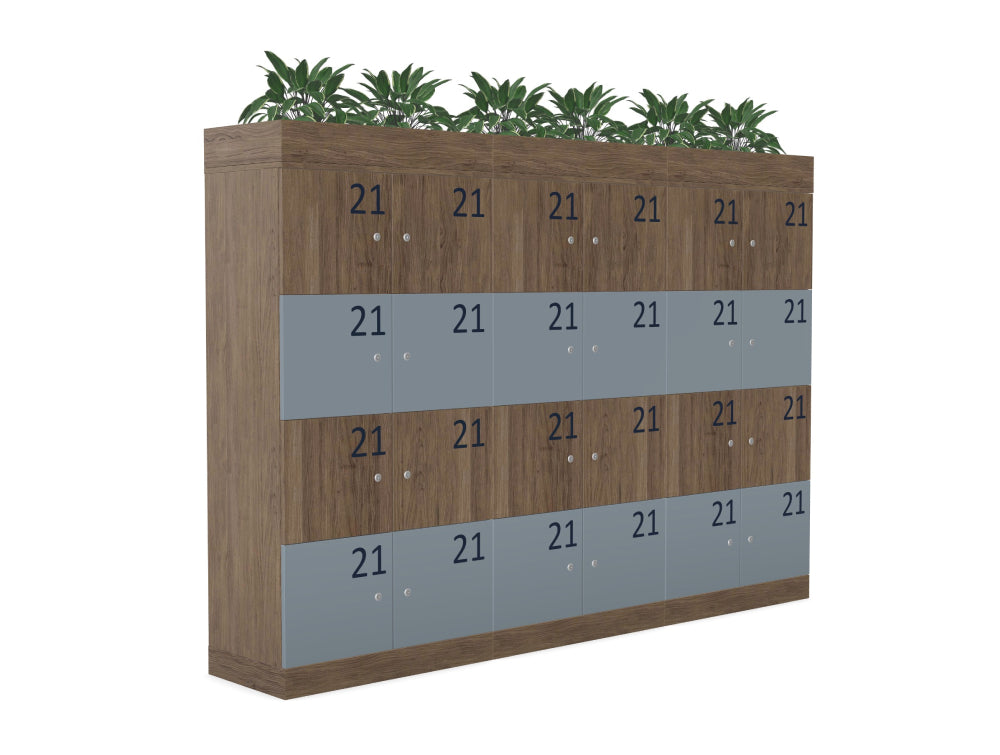 Ws.D Uno 24-Door Locker System with Barrel Locks Numbers and Planters