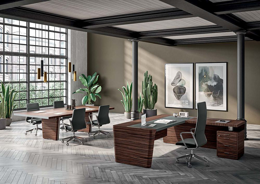 X10 Executive Table with High Back Chair and Indoor Plant in Modern Office Setting