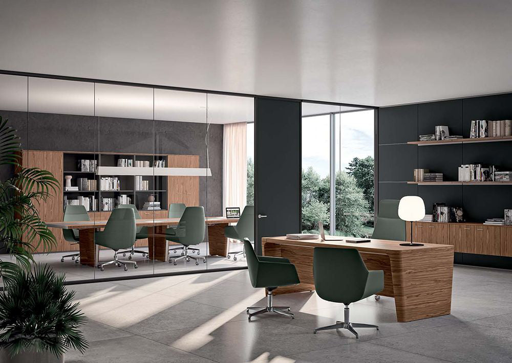 X10 Executive Table with High Back Chair and Visitor Chair in Modern Office Setting