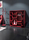 Xeon Wooden Bookcase 8 in Red Finish with Red Steel Coatrack in Modern Office Setting